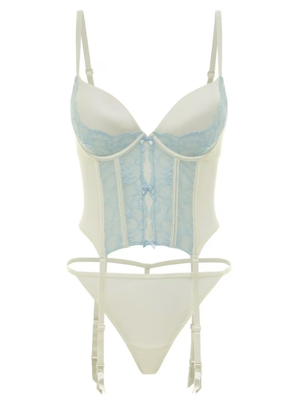 Delicate Lace Bustier Set in Ivory and Pale Blue size Small